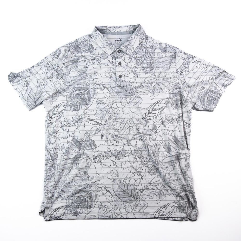 Puma Golf Polo Shirt Men’s XL White Gray Floral Print Performance